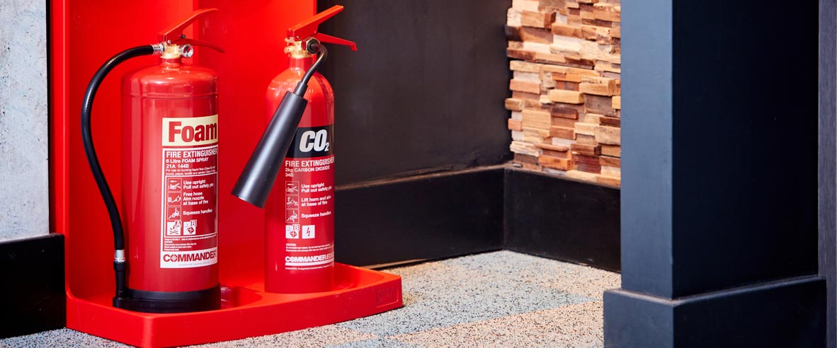 Fire Extinguisher Double Stand - Red Box Fire Control